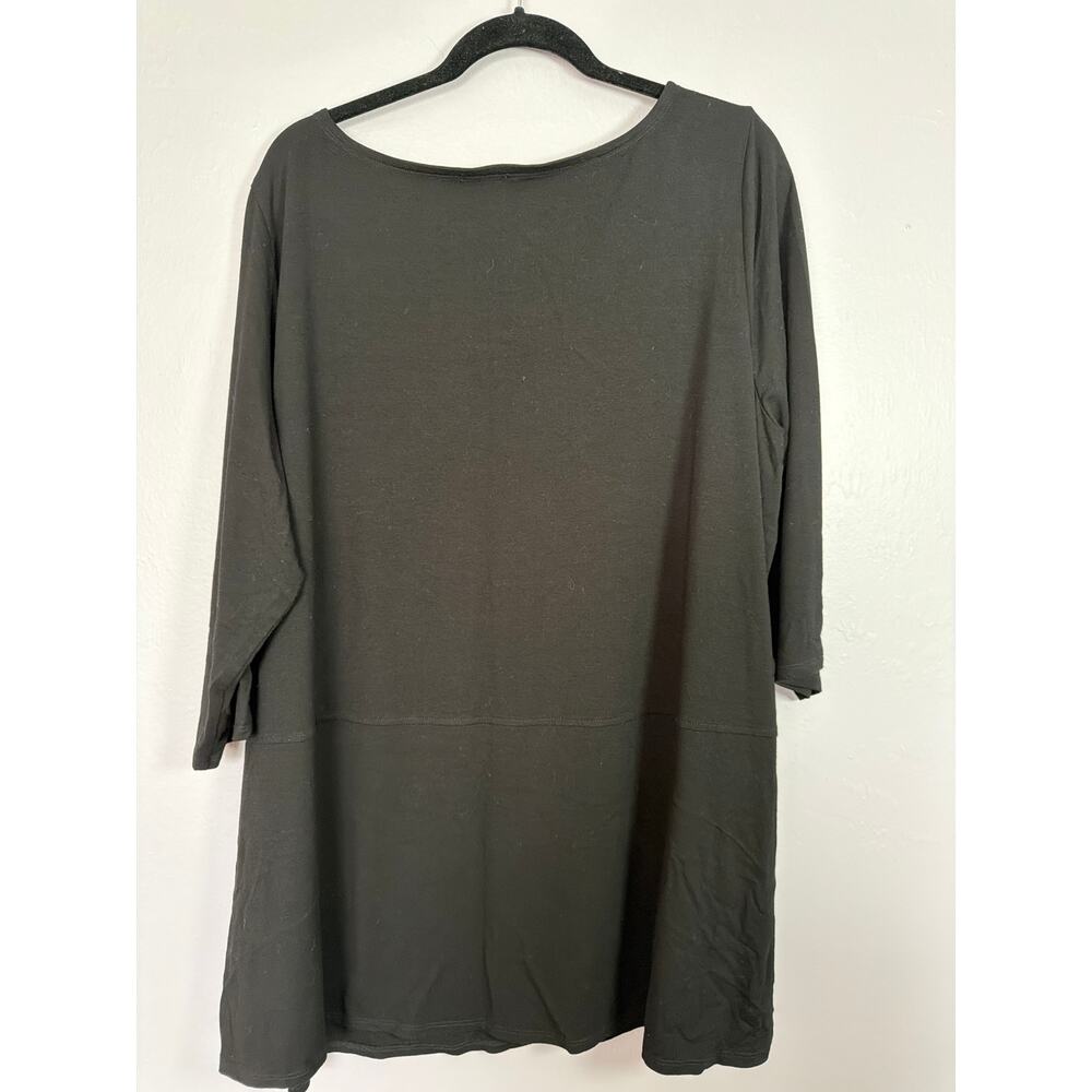 Eileen Fisher Womens Tunic Top 1X Plus Black Jersey 3/4 Sleeve Lagenlook Bateau - Picture 3 of 6